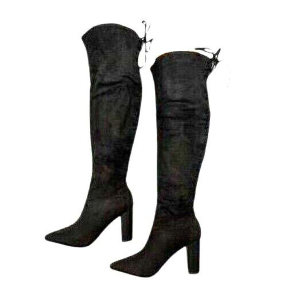 Black Over-The-Knee Suede Boots Women Size 5.5 Lace-Up Fashion 3.5 In Heels NEW